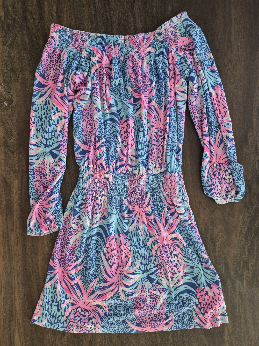 Lilly Pulitzer Pink & Blue Off-Shoulder Mini Dress